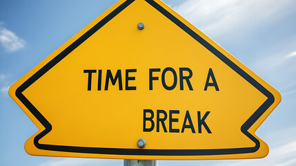 Take a moment to unwind, breathe and recharge. A yellow road sign shows it is time for a break, reminding us to step back from our work and cares and give ourselves space to breathe.