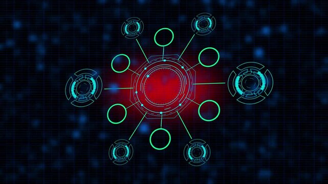Abstract digital SOP interface showing standard operating procedure management icons for business efficiency guidelines strategy growth on particles background.
