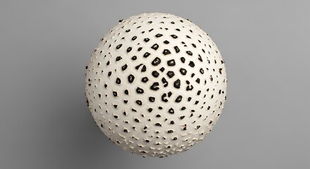 Perfectly spherical mushroom cap shows distinct black spots against white.