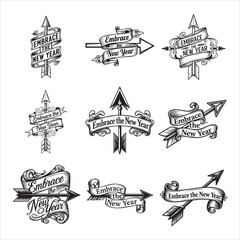 Retro forward arrow embrace new year banner vector design