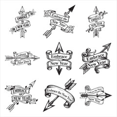 Engraved forward arrow new year banner black vector
