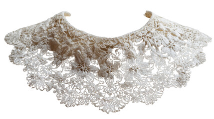Vintage lace collar showcasing intricate floral crochet detail, delicate handcrafted textile accessory for fashion and antique clothing, transparent background