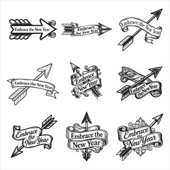 Sharp edge forward arrow embrace new year black vector