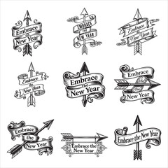 Bold Forward Arrow Embrace New Year Banner Black Vector