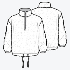 Turtleneck fleece jacket design technical flat sketch vector mockup template. © Clothing Design