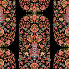 Abstract seamless color full paisley flower leaf bunch pattern