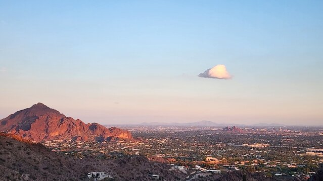 City of Phoenix and Camelback Mountain from Piestewa Peak Park at sunset