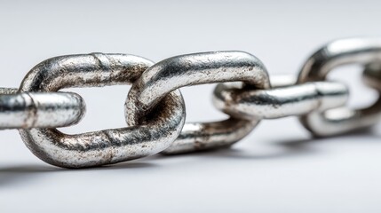 Fototapeta premium Close-up of Heavy Silver Metal Chain Links, Isolated on Light Grey Background