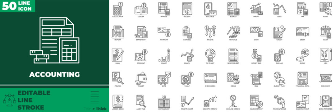 Accounting Line Editable Icons set