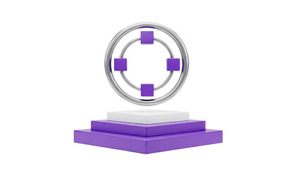 3d rendering of a circular target with purple squares on podium on transparent background