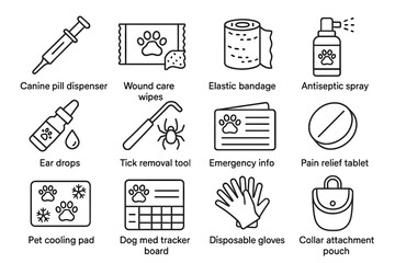 Board bottle pouch emergency attachment first aid icon med dispenser dog vector