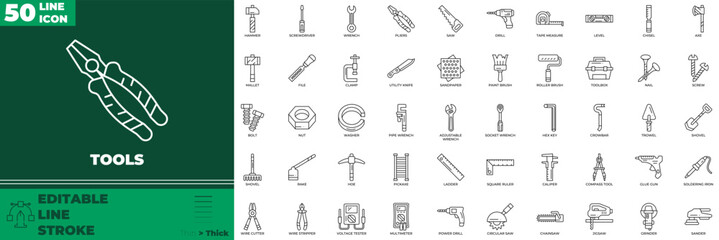 Tools Line Editable Icons set