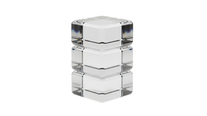 3D Stack of three clear glass cubes on transparent background