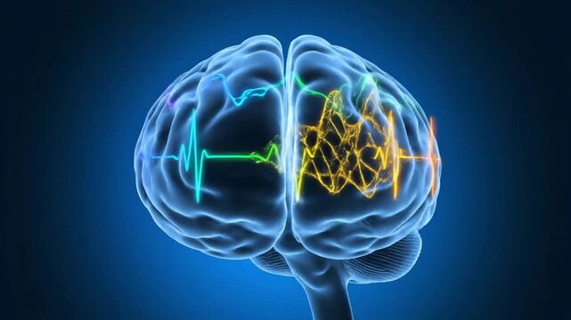 Visual representation of brain activity and neural signals with colorful electroencephalogram