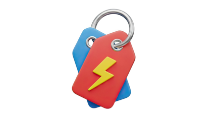 3D Tag with Lightning Bolt Symbol on transparent background