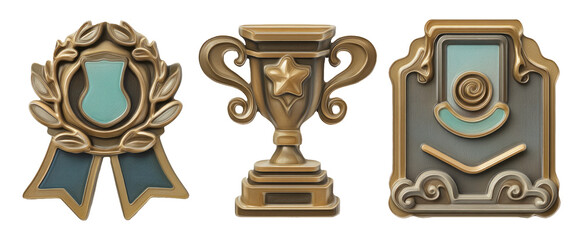 Ornate Trophy, Medal, and Award Plaque for Celebratory and Reward Themes