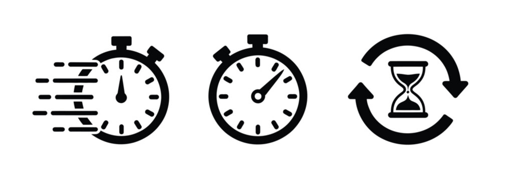 countdown timer vector illustration, timers icon set on transparent background, and stopwatch symbol for measuring racing speed, athletic performance, sports competition, and deadline management.