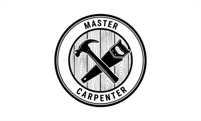 Master Carpenter Logo with Hammer and Saw.