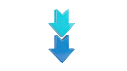 3D Two Downward Arrows on transparent background