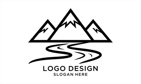 Minimalist Mountain and River Logo Design.