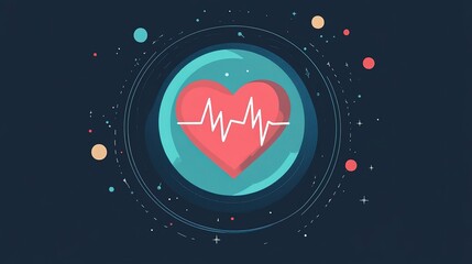 Heart symbol in circular design with heartbeat line and stars in the background during night
