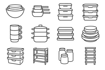 Modular unit vector tower containers icon mugs tray kitchenware stackable icons bins