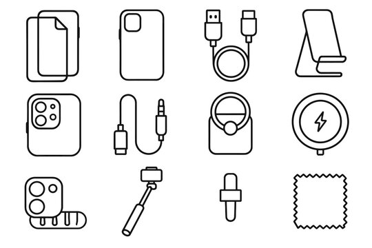 Icon phone lens icons vector smartphone stand accessories protector headphone cover wireless