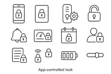 Vector phone icon digital controlled locks app interface status bell pairing lock