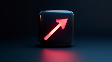 Red arrow icon illuminated on a dark background showing direction and movement in a modern design