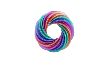3D Abstract Swirl Ring with Rainbow Metallic Colors on transparent background