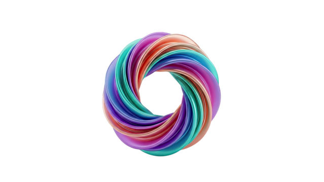 3D Abstract Swirl Ring with Rainbow Metallic Colors on transparent background - Powered by Adobe