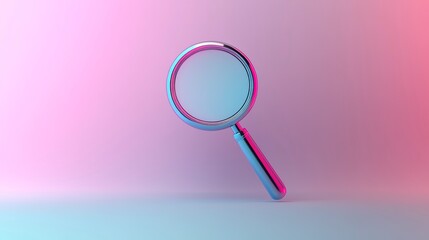 Magnifying glass in bright colors on a smooth surface showcasing light effects and simplicity
