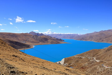 Sacred Lake Yamdrok-tso or Scorpion Lake in Tibet, China