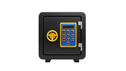 3D Digital safe with keypad and dial on transparent background