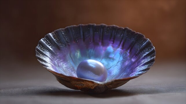 A lustrous pearl rests within a vividly iridescent shell s interior