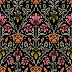 Abstract seamless color full paisley flower leaf bunch pattern