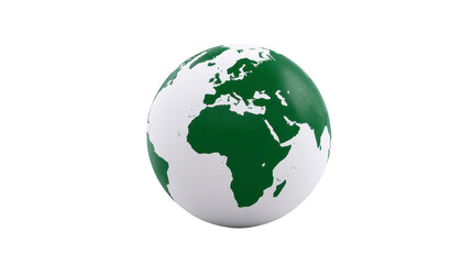 Fototapeta premium Globe with green continents and white oceans, showing Europe, Africa, and Asia, isolated on transparent background, symbolizing global unity and environmental awareness