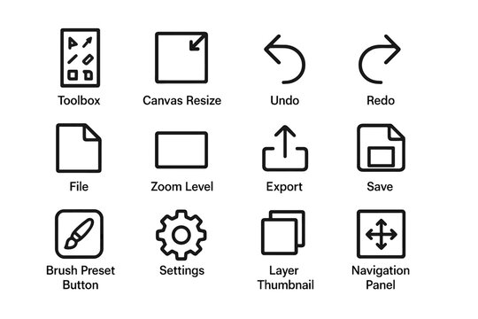 Drawing icon disk level settings software navigation zoom brush vector canvas tab