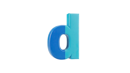 3D lowercase letter d with two tone blue color on transparent background