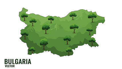 Bulgaria map with lush green trees symbolizing environmental sustainability and vibrant natural
