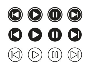 Media Player Control Icons Set for User Interface Design, Filled and Outline Style