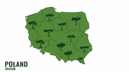 Obraz premium Eco-friendly Poland map vector illustration depicting green forested regions and environmental