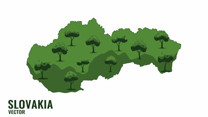 Slovakia's verdant landscape represented by a stylized map featuring numerous trees for