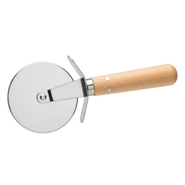 Pizza cutter with wooden handle isolated on transparent background