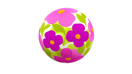 Purple flower pattern sphere vibrant floral design green leaf accent decorative ball playful and cheerful seamless surface spring inspired modern style isolated on white