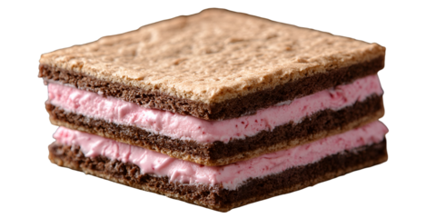 Square sandwich with two layers of pink filling