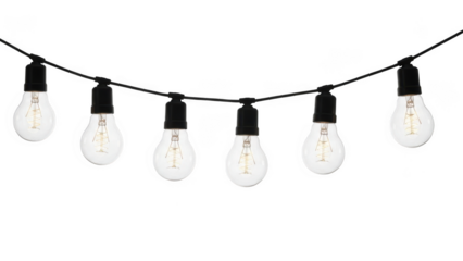 String of light bulbs isolated on transparent background