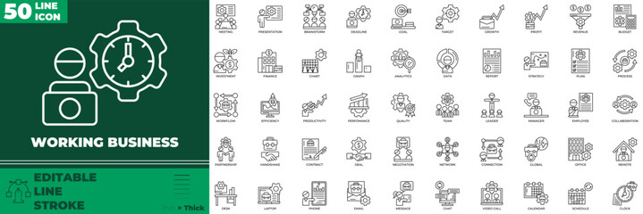 Working Business Line Editable Icons set