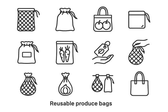 Bag bags sack tote mesh produce icon carrots holding reusable vector
