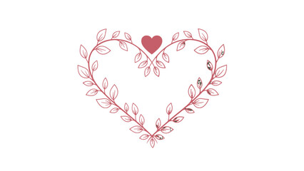 Elegant heart shaped wreath of branches and leaves with small heart and ladybug on isolated white background © Leomord